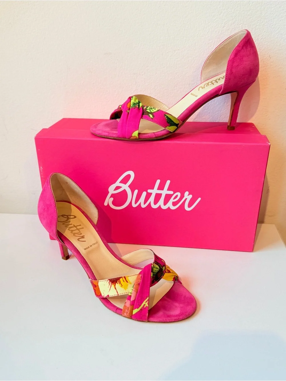 Butter Hot Pink Percy Floral Peep Toe Pump/Sandal Size 6.5
